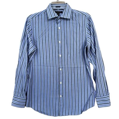 Camisa Banana Republic Para Hombre Pequeña 14-14 1/2 Gris Negro Azul Rayas Profesional Foto 1 de 4