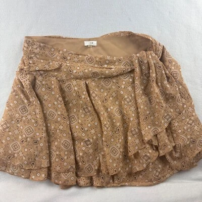 Aerie Ruffle Mini Skirt Flowy Paisley Print Lightweight Casual Tan Size L - Image 1 of 4