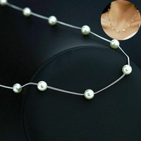 Fashion Charm Jewelry Pendant Chain Pearl Choker Chunky Bib Necklace Statement