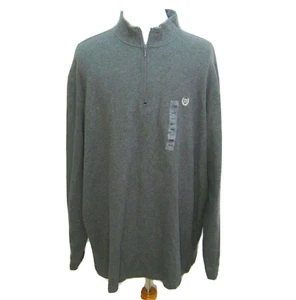 New CHAPS Men's (Size 3XLT) Solid Gray 1/4 Zip Sweater Cotton Shirt Sweatshirt - Picture 1 of 4