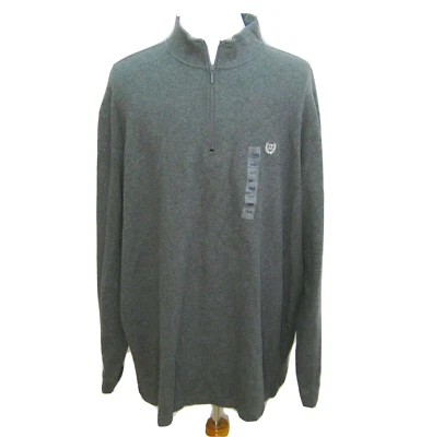 New CHAPS Men's (Size 3XLT) Solid Gray 1/4 Zip Sweater Cotton Shirt Sweatshirt - Image 1 of 4