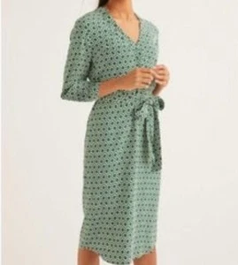 Boden Dress US 8 Green White Geometric Design Classic Florence NO BELT - Picture 1 of 10