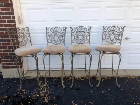 4 Swivel Iron Bar Stools with Upholstered Seats Cover