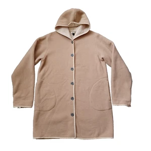 Vintage LL Bean Fleece Coat Womens Medium Beige Hooded Pockets Made In USA - Picture 1 of 15