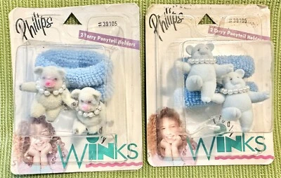 Set Of 2 1980s Phillips Pigs W/Pearls Tiddly Winks Terry Ponytail Holders NOS - Image 1 of 2