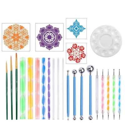 25pcs Mandala Dotting Tools Rock Painting Set Dot Art Pen Paint Stencil Tools - Image 1 of 4