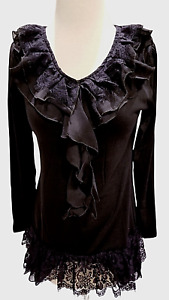 Pretty Angel Long Sleeve Top Womens XL Black Ruffled Layered Lined Lace New