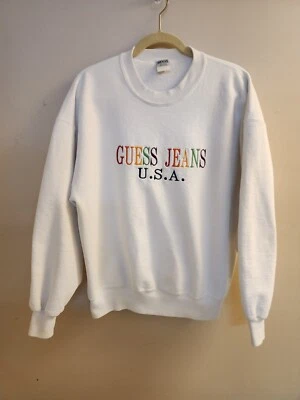 Sudadera Pullover Vintage Guess Jeans Bordada XL AÑOS 80 90 Blanca Foto 1 de 4