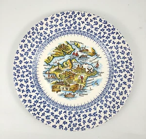 Isle of Wight Ironstone England Plate Souvenir Decorative Map Blue Floral Trim - Bild 1 von 7