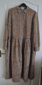 Toast Anokhi Block Print Shirt Dress Size 10 Midi Orange Floral Pockets Sleeves - Picture 1 of 22