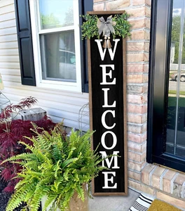 Welcome Sign for Front Porch Standing 45"X9"Large Wood Frame Outdoor Tall Welcom - Picture 1 of 12