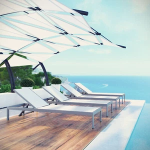 Modway Outdoor Patio Aluminum 4PC Chaise Lounge Chair Set in Silver White - Picture 1 of 6