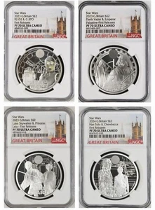 2023/24 UK STAR WARS NGC PF70 PRIME USCITE (4) SET MONETE - Foto 1 di 8