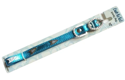 COLLAR PERRO 12" PEQUEÑO Ooh la la Azul Metálico con Estrás Tema Espacio Exterior Nuevo con Etiquetas Foto 1 de 2