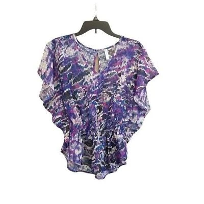 Xhilaration 女式 S 码蓝色紫色几何帽袖衬衫 — 第 1/4 张图片