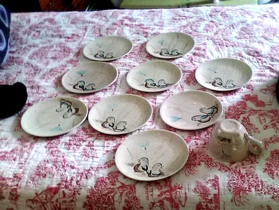 9- vintage red wing pottery bob white bread/salad plates - Image 1 of 4