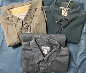 Vintage Carhartt 2 Short 1 long Sleeve Shirt Men XL Tall Button Up - Picture 1 of 7