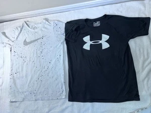 Nike White Paint Splatter T Shirt Plus Under Armor Black T Shirt (pair of 2) - Picture 1 of 6