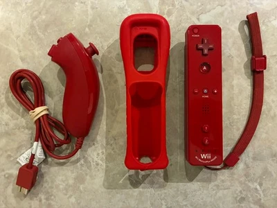 Nintendo OEM Wii Mote Remote Red Motion Plus Controller Official w/Nunchuk - Image 1 of 4