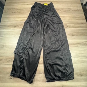 Circus NY by Sam Edelman Black Satin Cargo Pants Wide Leg Parachute Womens  M - Picture 1 of 14