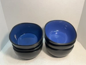 6 Soho Lounge Square Soup Cereal Bowls Blue Black 6 inch Gibson Elite 1527 - Picture 1 of 5