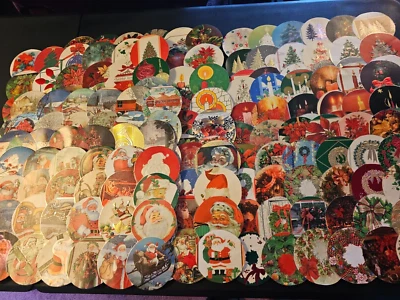 PLACEMATS Place Mats Lot 12 Handmade Laminated Circles of Christmas Card Prints - Image 1 of 4