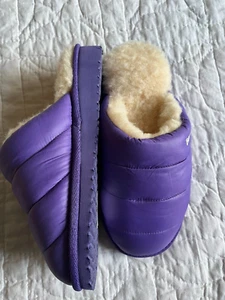 NEW Bearpaw Women's Sz 5 Purple Puffy Quilted Shearling Blend Lined Scuffs - Picture 1 of 8