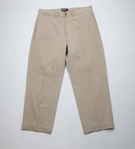Vintage 90s Ralph Lauren Mens 38x30 Distressed Wide Leg Chino Pants Beige Cotton - Picture 1 of 16
