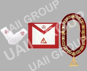 Masonic Regalia Scribe Royal Arch Chapter Officer Apron, Chain Collar & Gloves - Picture 1 of 1