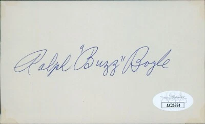 Buzz Boyle Braves Dodgers Signed 3x5 Index Card JSA Authenticated - Image 1 of 2