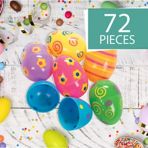 Bright Printed Plastic Easter Eggs - Party Supplies - 72 Pieces - 2 3/8" - Picture 1 of 3