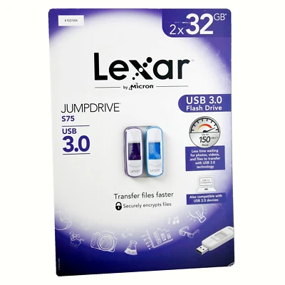 Lexar 32GB JumpDrive S75 USB 3.0 Flash Drive External Storage Up to 150 MB 2/Pak - Image 1 of 3