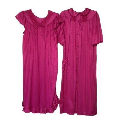 Juego de 2 vestidos y batas vintage Nancy King rosa magenta talla grande EE. UU. Foto 1 de 4