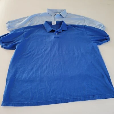 Lote de 2 camisas polo Hanes vintage azul claro em branco tamanho GG anos 80 anos 90 Y2K em excelente estado usado - Imagem 1 de 4