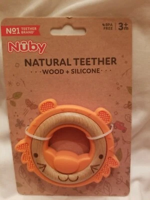 Nuby Natural Wood And Silicone Teether BPA Free 3+ months TIGER - Image 1 of 4