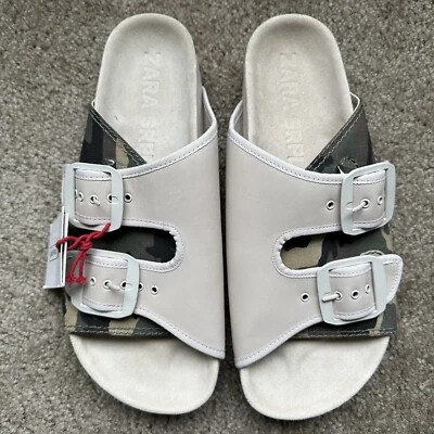 New Zara $129 SRPLS Surplus Camo Leather Suede Sandals Slides Size 10 1691/301 - Image 1 of 4
