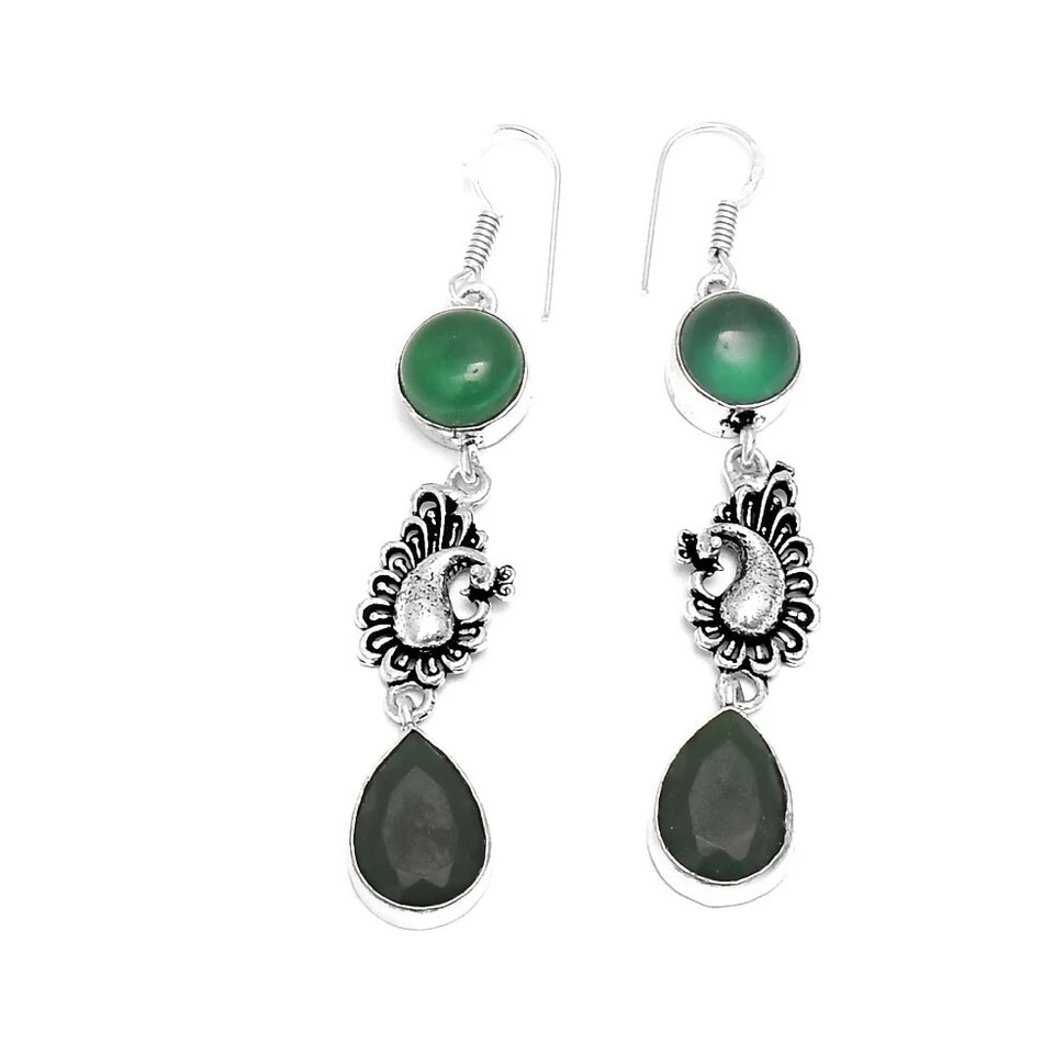 Lab-Created Emerald Green Onyx Handmade Drop Dangle Earing Jewelry 2.72" IE-7123 - Image 1 of 1