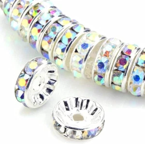 Rhinestone Spacer Beads, 100Pcs Crystal Large Hole European Metal Beads Supplies - Picture 1 of 6