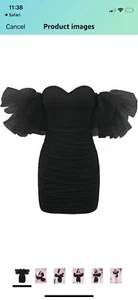 NEW Women's Off Shoulder Prom Dress Puff Sleeve Ruched Mesh Cocktail Bodycon S - Picture 1 of 2