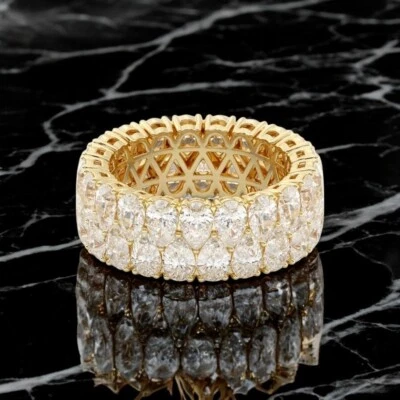 Engagement Diamond Band 18k Yellow Gold 8 Carat Lab Created Pear Cut 8.4 mm - Image 1 of 4