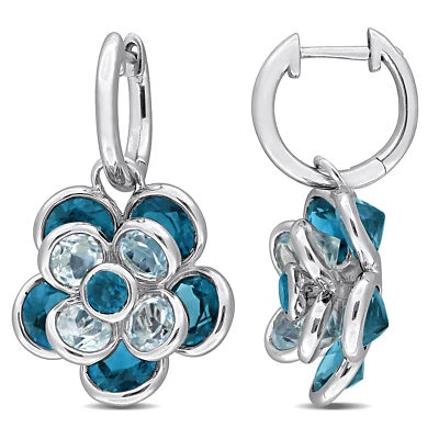 Amour Silver 8 1/4CT TGW London Blue Topaz Sky Blue Topaz Flower Hoop Earrings - Image 1 of 4