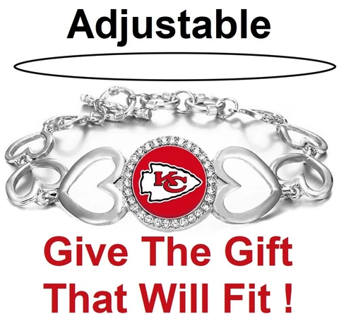 Kansas City Chiefs Womens Silver Heart Link Adjust. Bracelet Gift w Gift Pkg D27 Cover