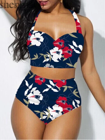 New England Patriots Women's 2PCS Bikini Push Up Swimsuit Beach Halter Swimwear Cover
