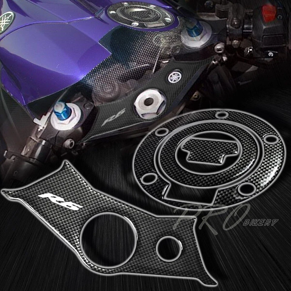 Cubierta triple árbol yugo mango + protector de tapa de combustible 03-05 para aspecto de carbono YZF R6 Foto 1 de 4