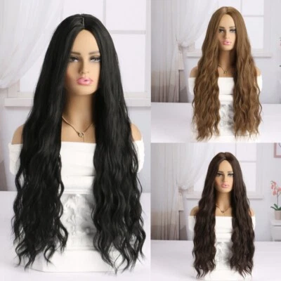 Peluca Larga Ondulada 30" Mujer Dama Negra Marrón Resistente al Ombre Cabello Sintético Fiesta Foto 1 de 4