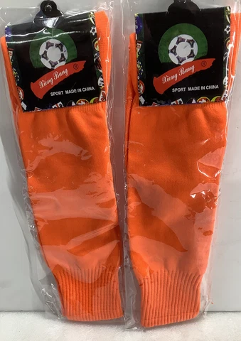 2 pairs of Xiong Bang Bright Orange Soccer Socks Extra Long Support New 22" Long Cover
