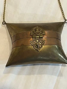 Brass & Copper Antique Vintage Pillow Purse Velvet Lining - Picture 1 of 10