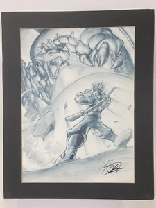 ARTE DESVIADO - HOMBRE VS DRAGÓN por GTS - Boceto 20" x 16" - Doble firmado - Imagen 1 de 10