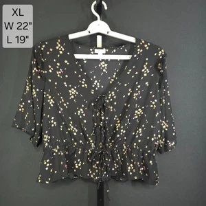 Camicetta ANA A New Approach donna XL nera floreale boho peplo cravatta davanti ritagliata - Foto 1 di 5