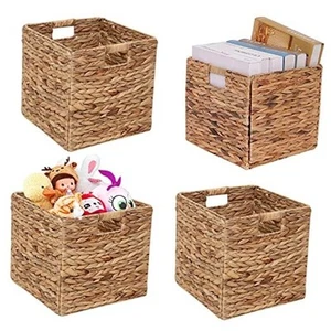 Storage Baskets Wicker Cube Baskets Foldable Handwoven Water Hyacinth Laundry - Picture 1 of 8